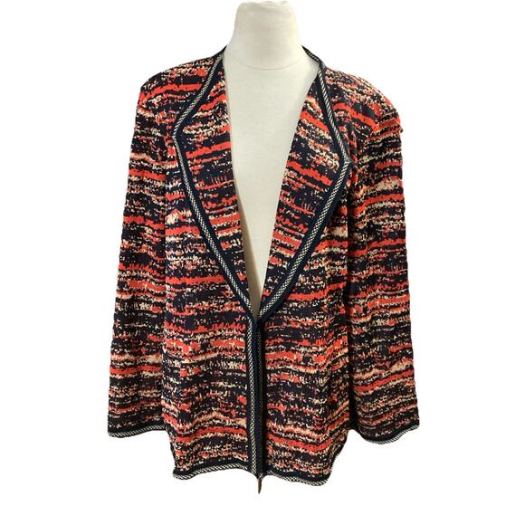 Ming Wang Open Front Knit Cardigan Women's 2X Orange Black Beige Abstract - Picture 1 of 7